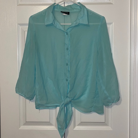 Tops - Sheer Front Tie Blouse